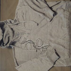 Gray Hoodie with Rhinestone Design
